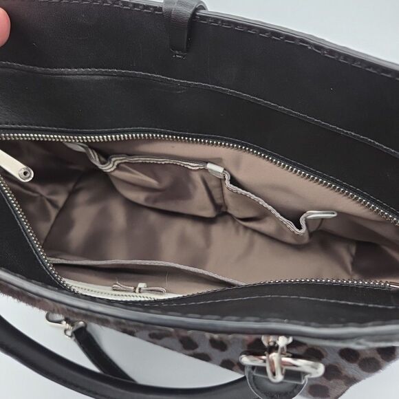 Henri Bendel Womens Lafayette Haircalf Satchel Bag Crossbody in Leopard Print - Picture 11 of 15